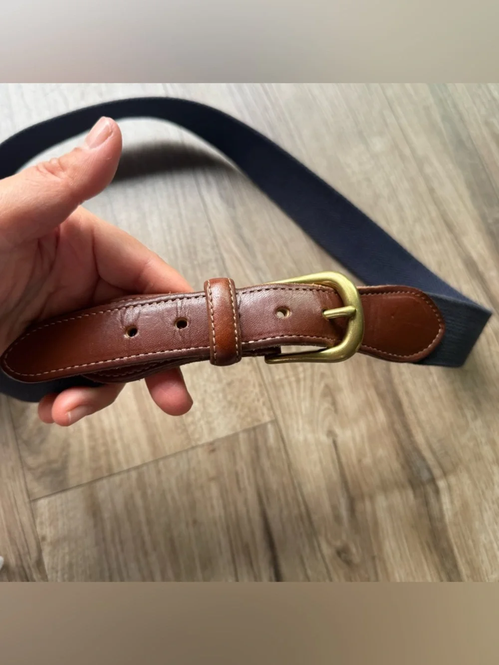 Coach Vintage brown navy blue Twill & Brown Leather Belt 36